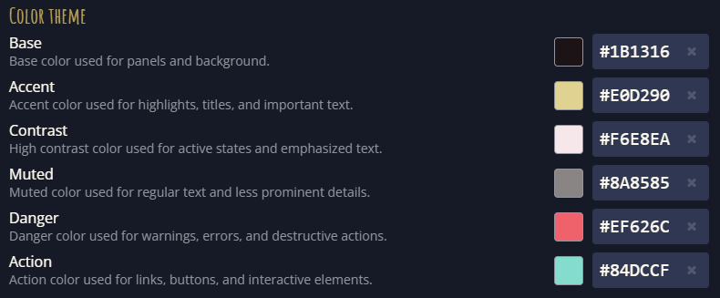 Realm color theme settings.
