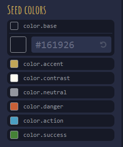 The custom theme token editor.