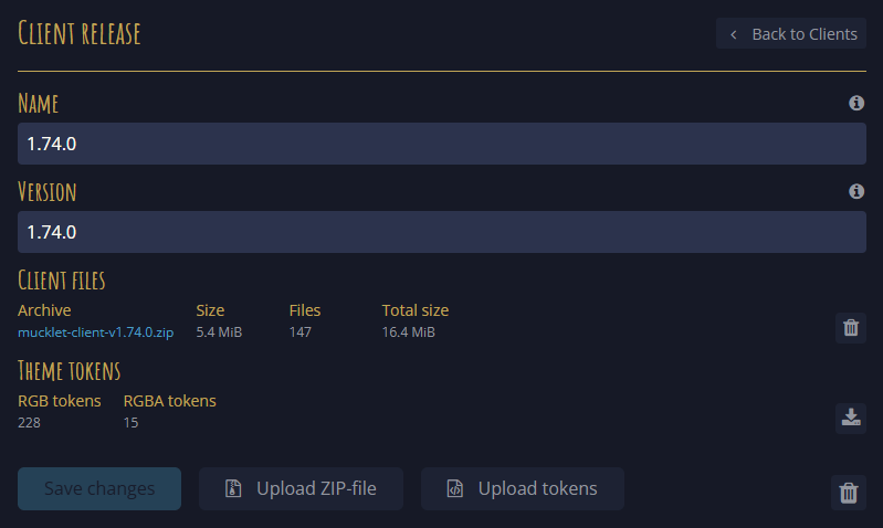 Client release settings screen.