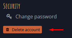 Delete Account button in Mucklet Overview.